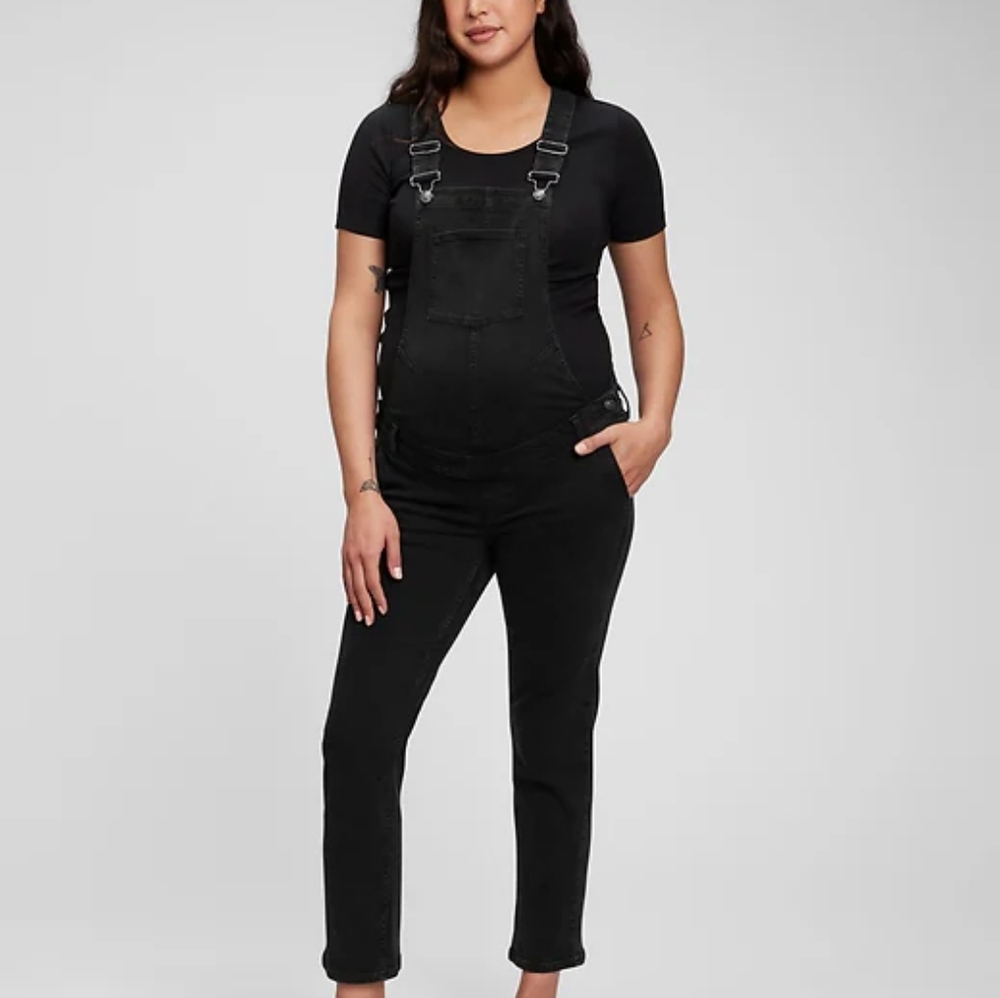 Women's Maternity Black Denim Overalls
